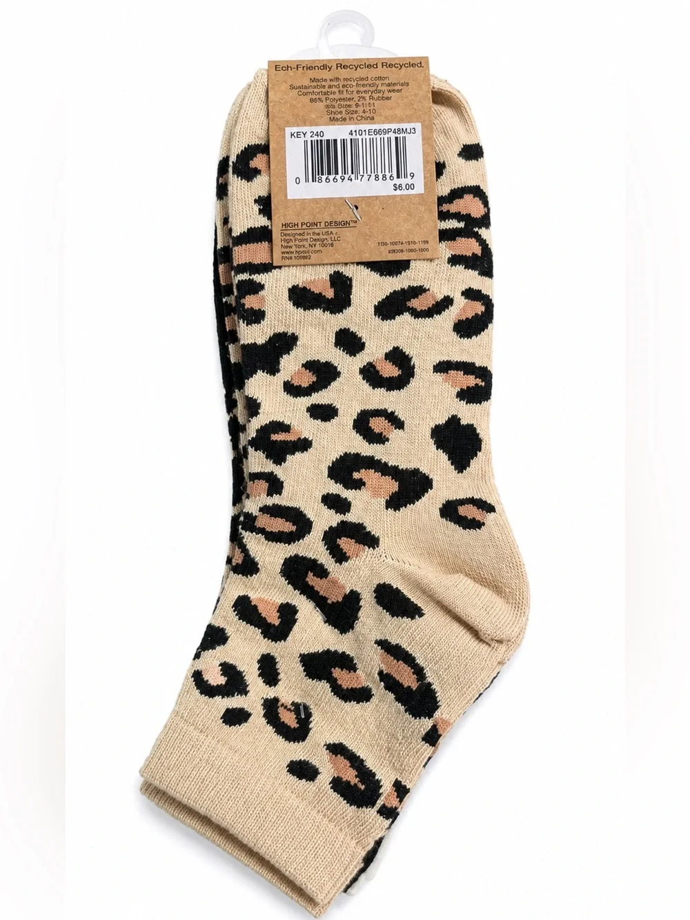 Wecycle Leopard Print Ankle Socks 3-Pair Pack NWT Recycled Yarn
